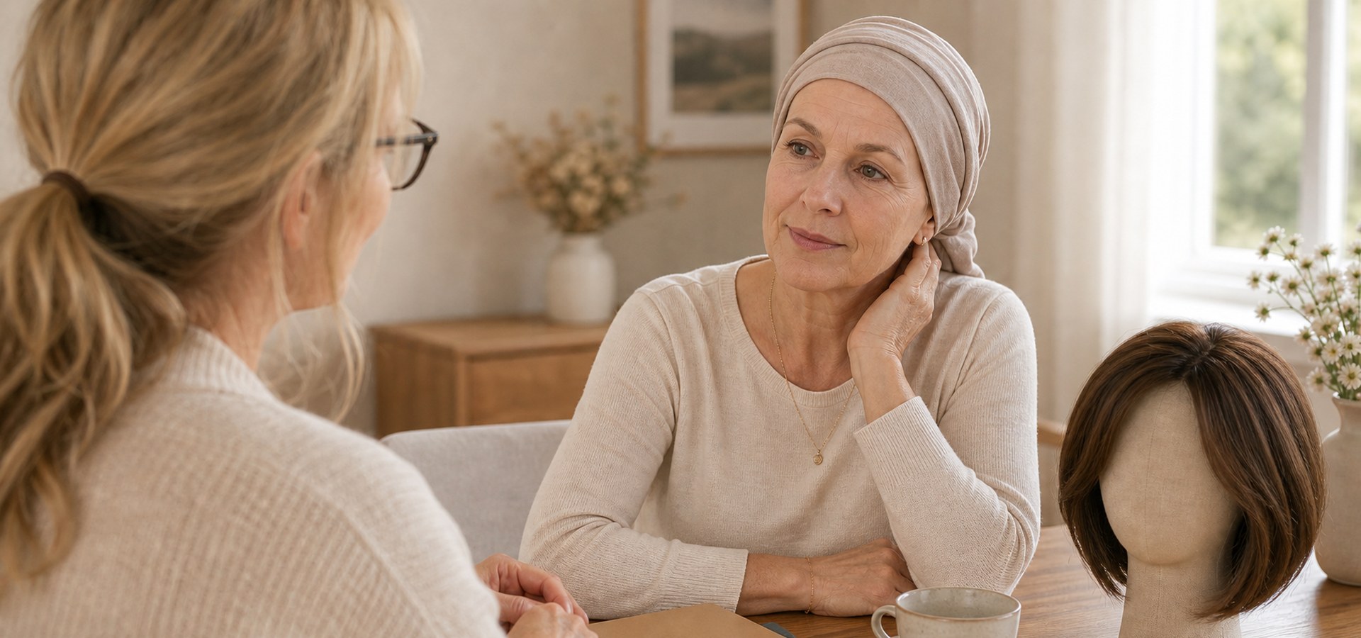 Carmen Heinrich begleitet eine Kundin ruhig im Chemotherapie Service.