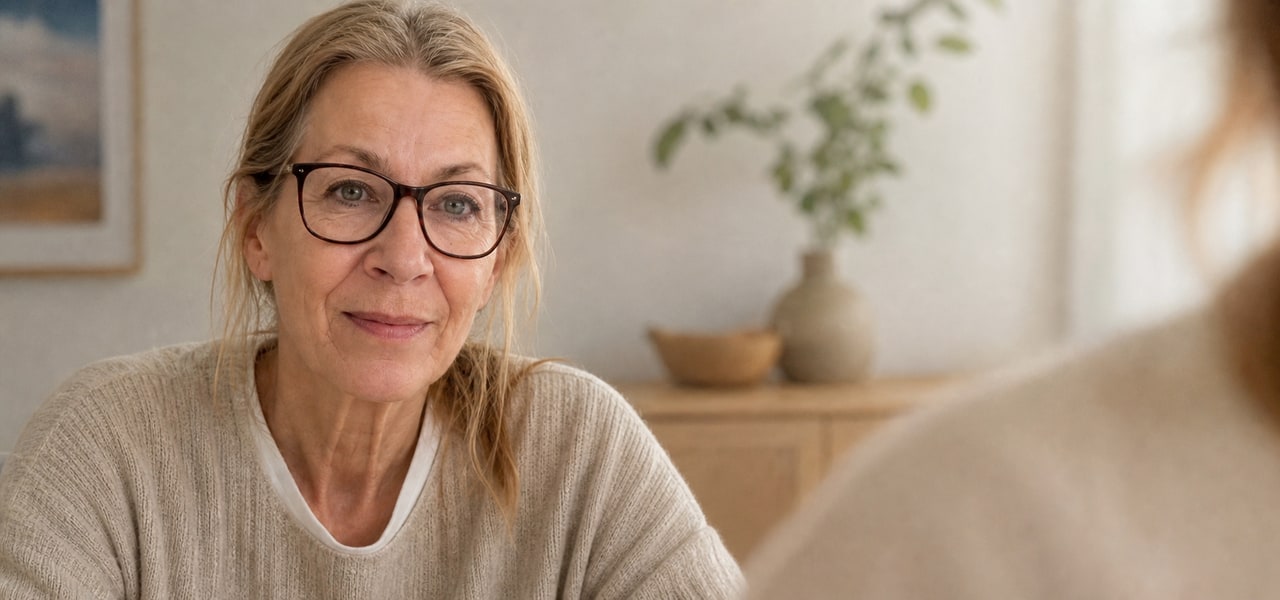 Carmen Heinrich in einem ruhigen Beratungsgespräch zuhause in Balingen.